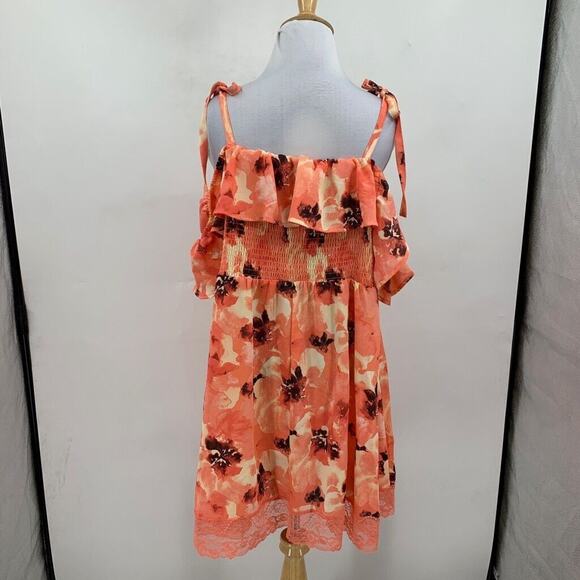 Torrid Dress Womens 3 Plus Multi Smocked Ruffle Lace Trim Floral Cover Up Mini - Picture 7 of 12